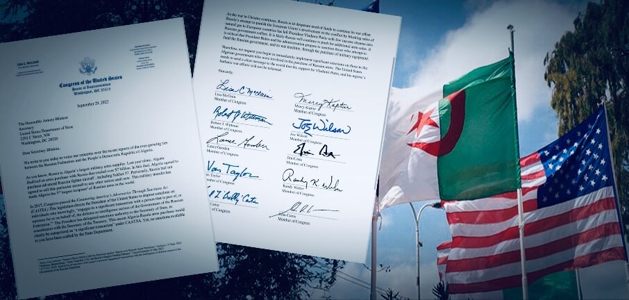  رسالة مُوقعة من 27 عضوا في الكونغرس تطالب وزير الخارجية الأمريكي بمعاقبة الجزائر بسبب صفقات التسلح مع روسيا 