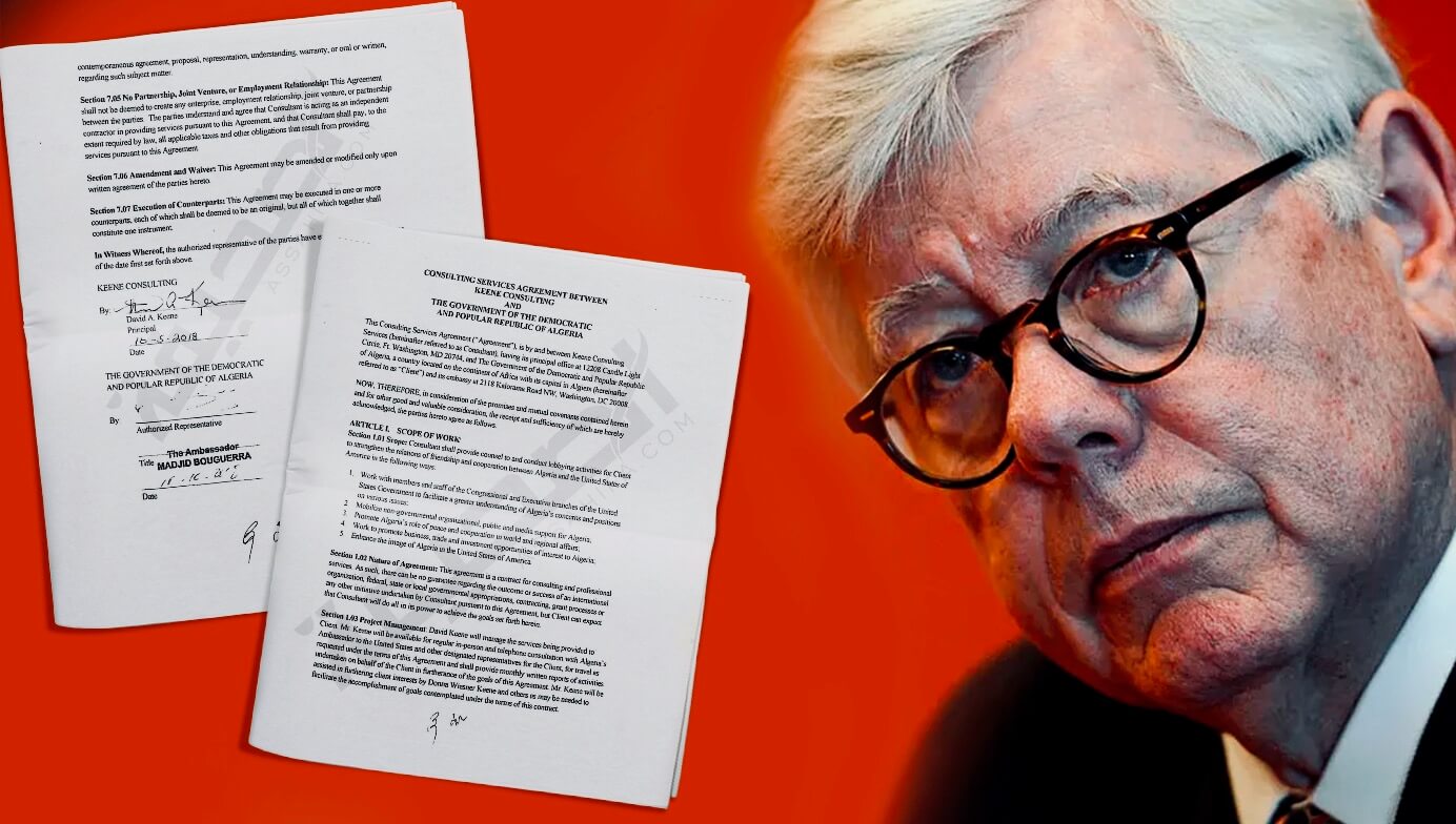  خاص - الصحيفة تنشر نسخة من عقد مالي بين الحكومة الجزائرية والسياسي الأمريكي دافيد كين لمهاجمة مشاريع المغرب للطاقة المتجددة في الصحراء عبر مقالات في "الواشنطن تايمز" 