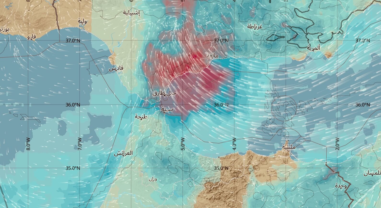 ظروف صعبة تعيشها مدينة ملقا الإسبانية بسبب عاصفة "دانا".. ومؤشرات عن قرب العاصفة من شمال المغرب