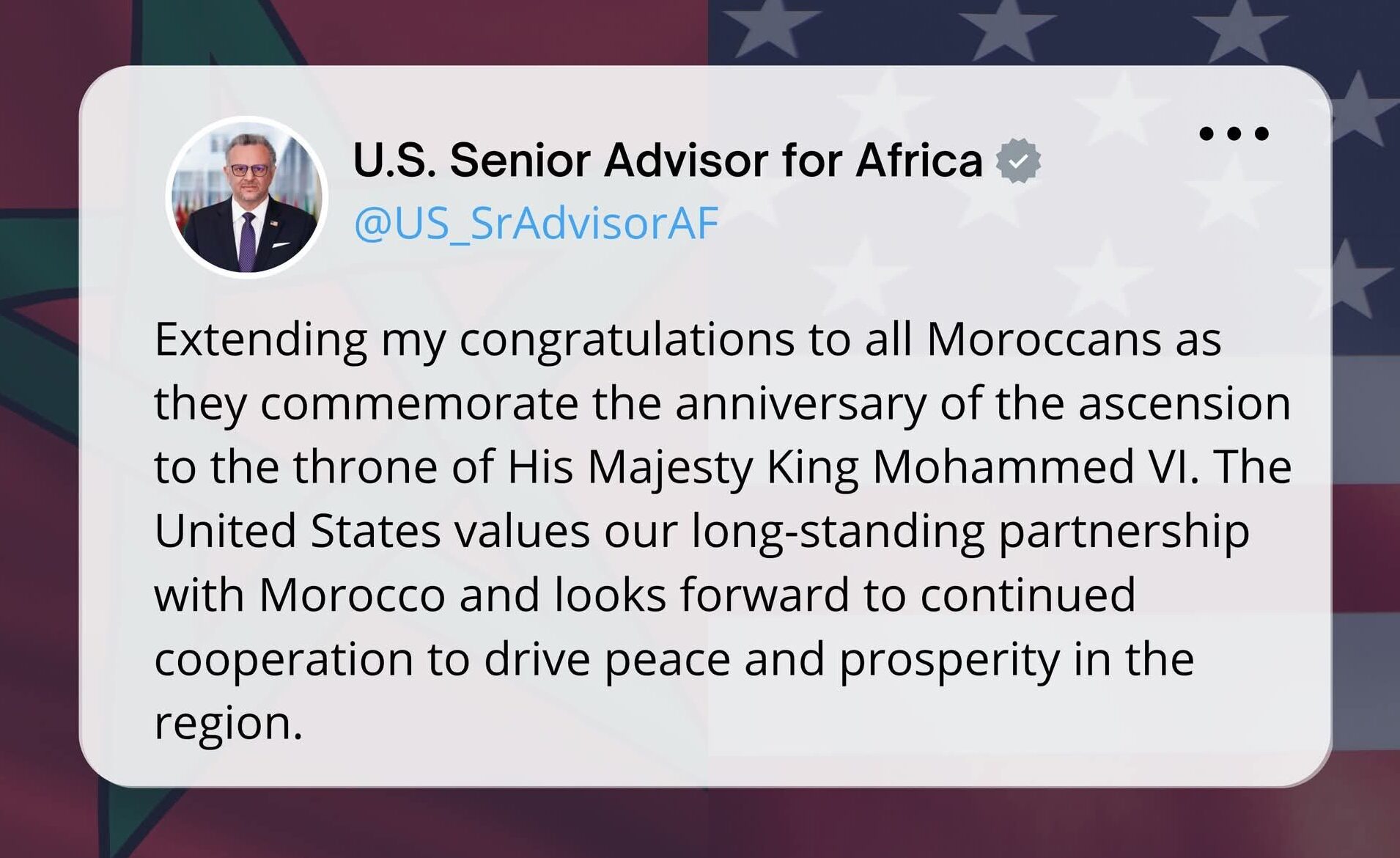  مستشار ترامب مسعد بولس يهنئ الملك ويؤكد أن الشراكة المغربية الأميركية ركيزة للسلام في المنطقة 